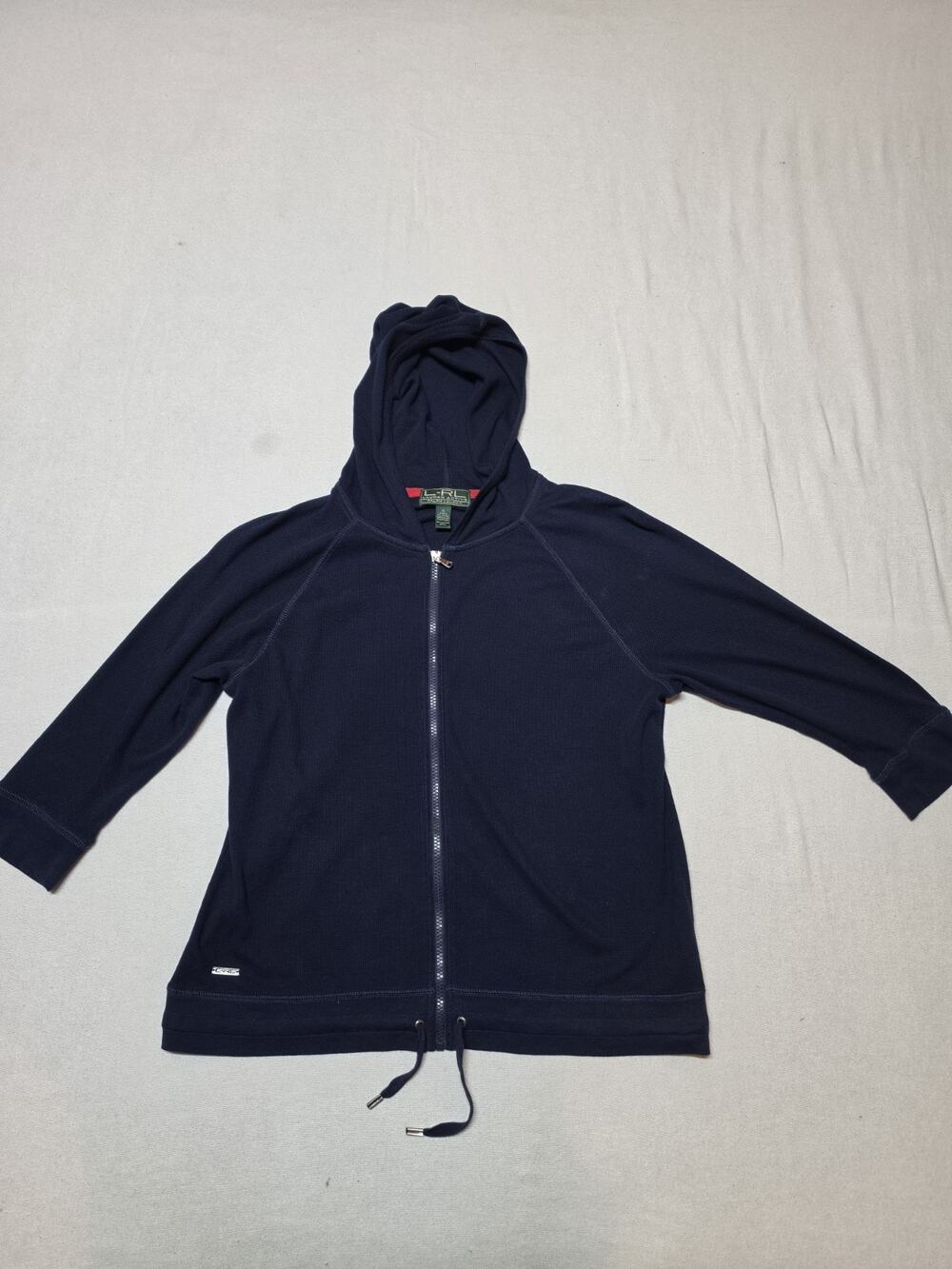 Lauren Ralph Lauren LRL Womens XL Navy Blue Waffle Knit Full Zip Hoodie Jacket